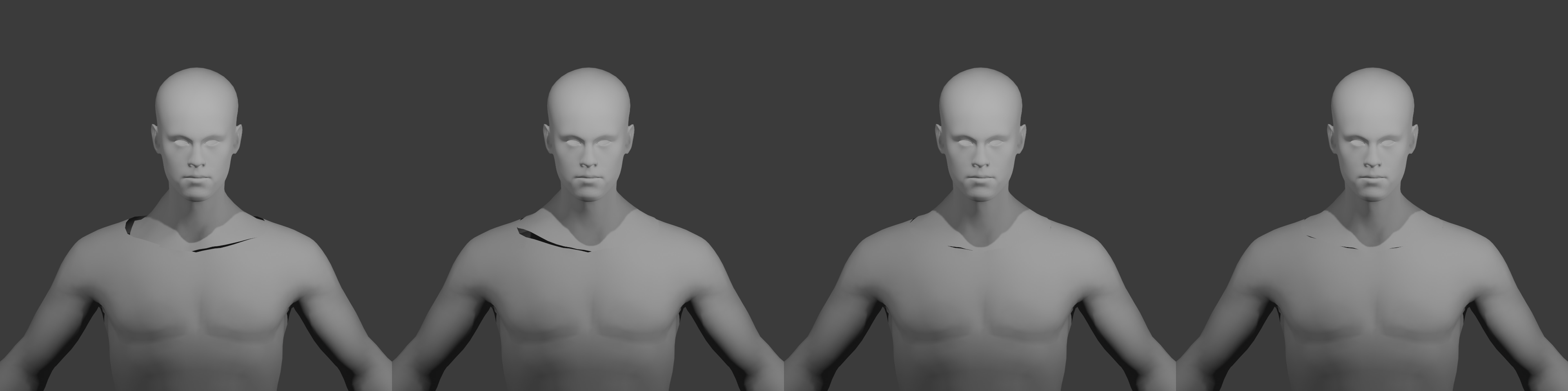 Figure 2: Neck seam after 1, 2, 5 and 10 passes proposed editing